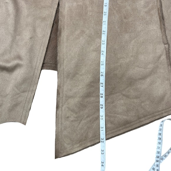 Sweet Jane Embroidered Hooded Faux Suede Fleece Lined Open Front Jacket Coat - Picture 4 of 15